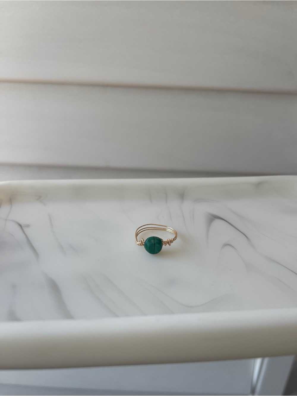 Gold Wire Wrapped Malachite Ring, Size 6-6.5